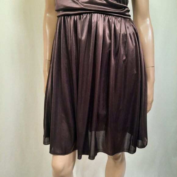 Vintage 90s Deadstock Brown Babydoll Swing Dress Size 16 Party Prom Sash Shiny - Picture 4 of 8